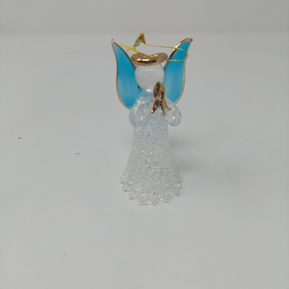 Vintage Angel Spun Glass Christmas Ornament Blue Wings Delicate Glass Skirt